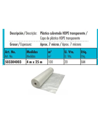 Plastico cubretodo hdpe 7 my 4x25  metros Rollo