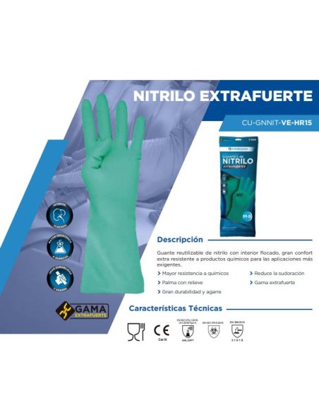 GUANTES NITRILO EXTRAFUERTE FLOCADO T-XL (9-10) UD