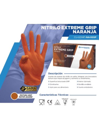 GUANTES EXTREME GRIP NARANJA Cj 50 UD T-L