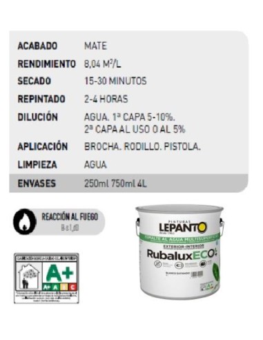 RUBALUX ECO MATE NEGRO 750 mL.