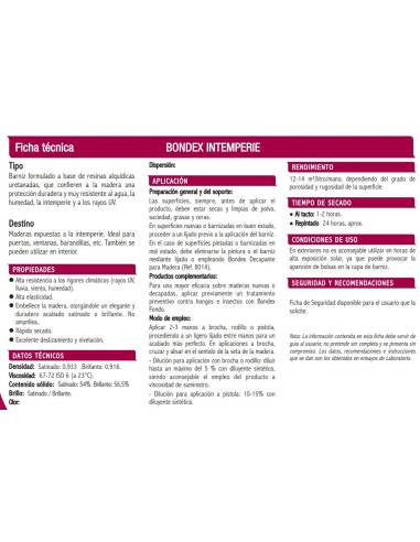 Bondex barniz satinado intemperie 750 ml.