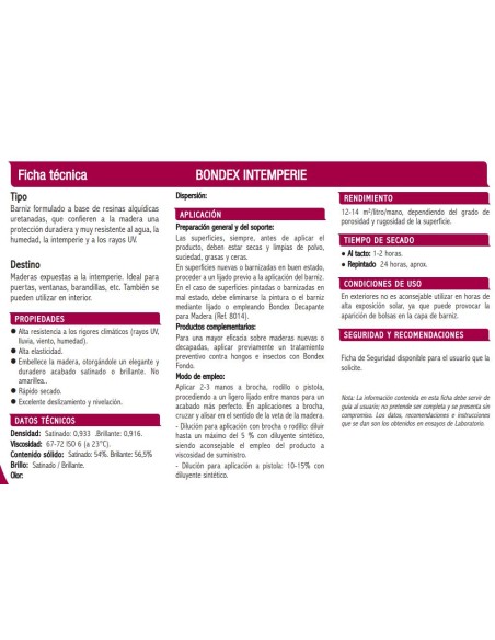 Bondex barniz satinado intemperie 750 ml.