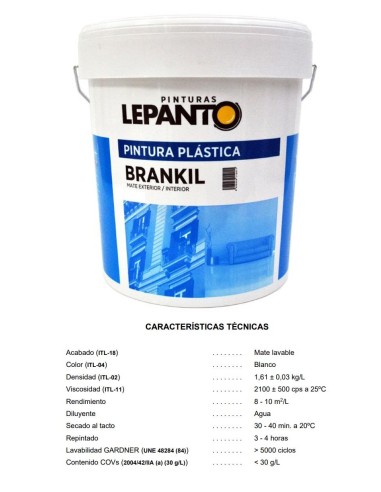 PINTURA PLASTICA MATE INT-EXT BRANKIL-15 LT BLANCO