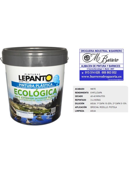 PINTURA PLAST.MATE BLANCA INT-EXT ECOLOGICA 15 LT