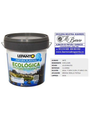 PINTURA PLAST.MATE BLANCA INT-EXT ECOLOGICA 4 LT