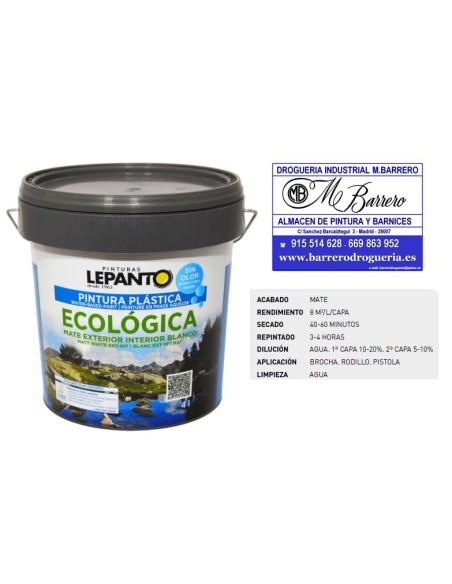 PINTURA PLAST.MATE BLANCA INT-EXT ECOLOGICA 4 LT