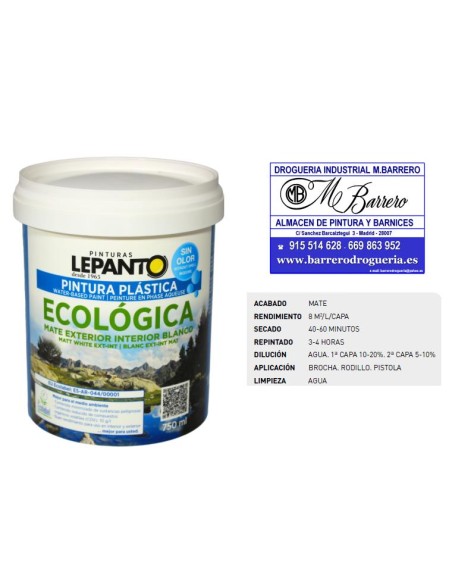PINTURA PLAST.MATE BLANCA INT-EXT ECOLOGICA 750 ml