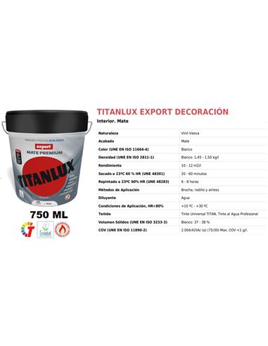 PINTURA PLASTICA MATE TITAN EXPORT BLANCO PREMIUM 750 ML