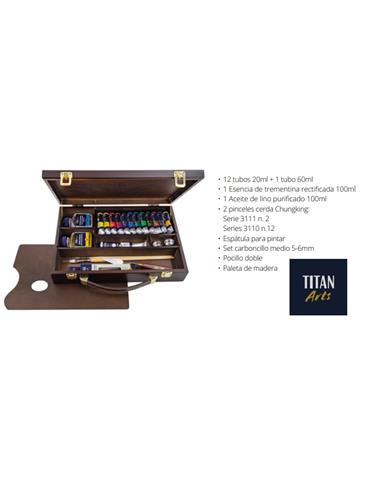 MALETIN MADERA OLEO 12 TB 20 ml.+ 1 TUB 60 ml.TITANARTS