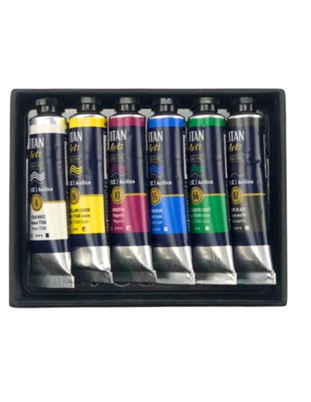 SET ACRILICO TITAN EXTRA FINO 6 TB DE 20 ml.