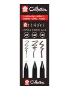 SET ROTULADORES SENSEI CINCEL NEGRO 3 UNIDADES