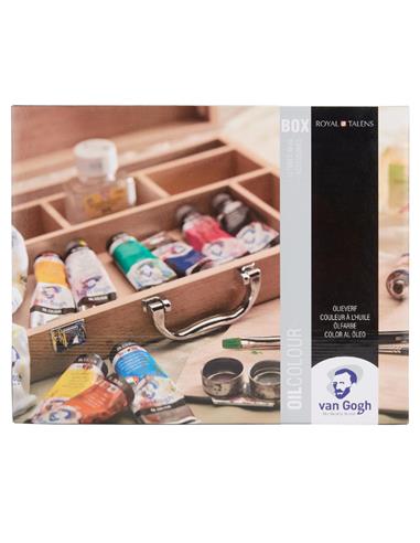 Set básico de pinturas al óleo en caja de madera con 10 colores en tubos de 40 ml + accesorios