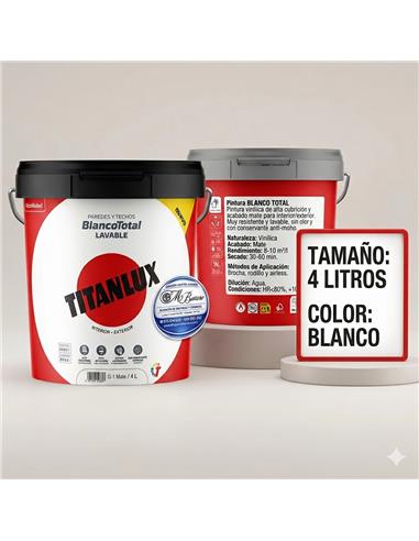 PINTURA PLASTICA TITANLUX BLANCO TOTAL 4 LT