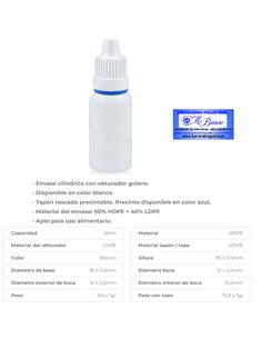 BOTELLA GOTERO 50 ML BLANCO T/ BLANCO Y OBTURADOR 2