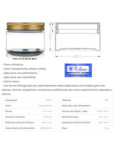 TARRO 100 ML DIAMETRO 70 mm - CON TAPA NEGRA MATE UD 2