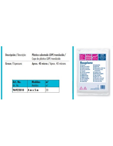 Plastico cubretodo 4X5 metros ldpe 40 my translucido