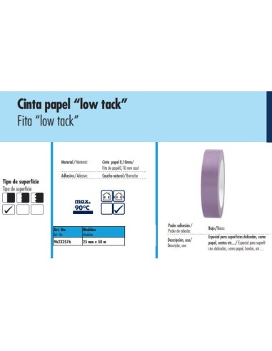 Cinta "low tack" 25 mm x 50 m rollo